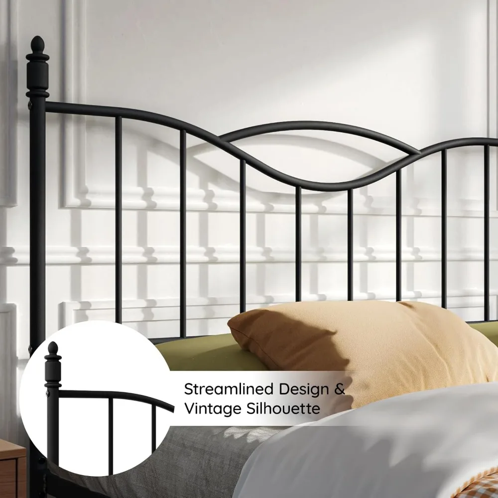 Cadre de lit queen size avec tête de lit, sommier de matelas à plateforme en métal de 14 pouces de haut avec pied de lit, rangement sous le lit