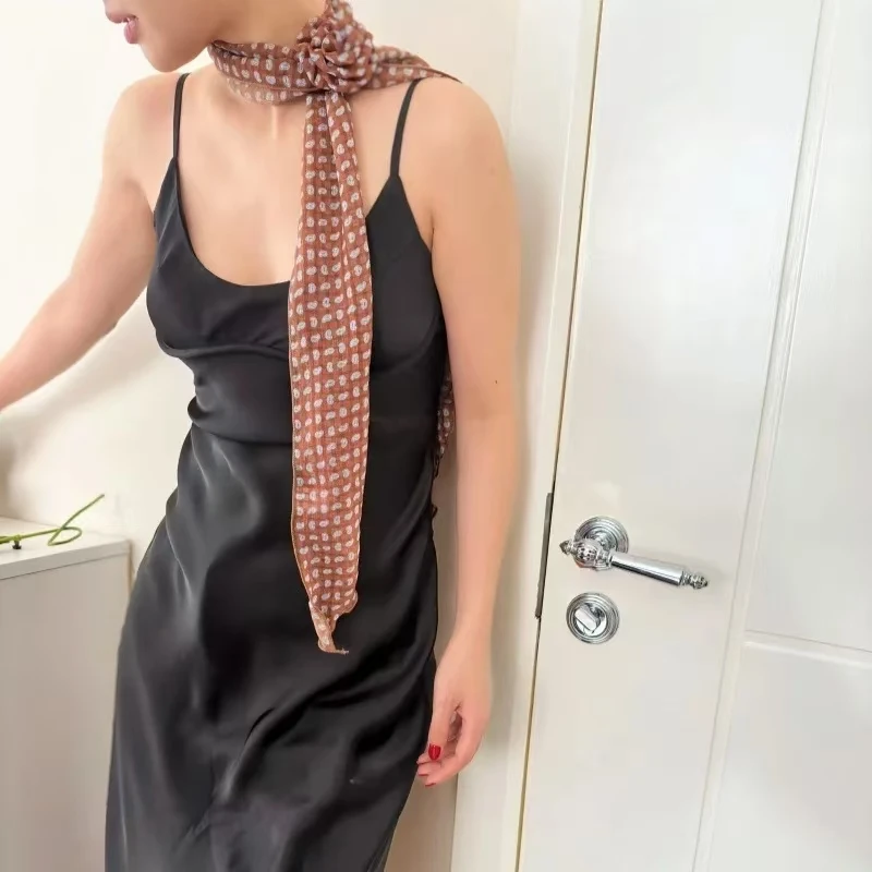 Primavera/Estate Sciarpa rosa staccabile Sciarpa da donna في الشيفون سوتيل Nastro lungo Fasce per capelli Accessori Sciarpe da