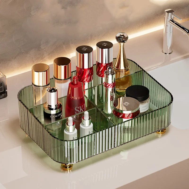

5 Compartment Makeup Organizer Box Plastic, Skincare Storage for Vanity Desk & Coffee Table, Multi-Use Home Decor Organizer