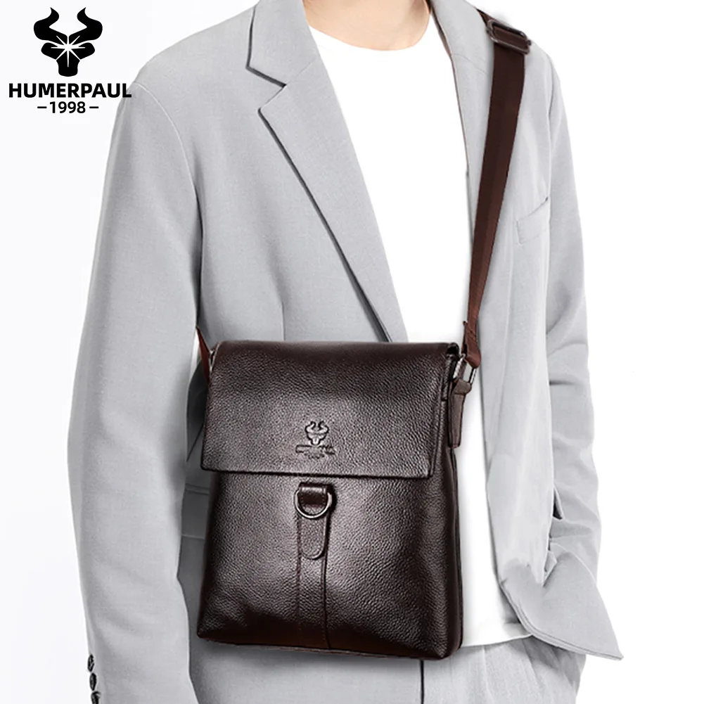 

Men's Fashionable Business-Style Genuine Leather Single-Shoulder Crossbody Bag Soft Cowhide Briefcase for Commuting High-Quality