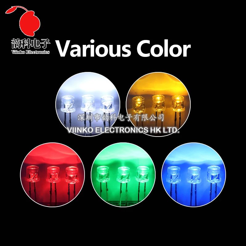 100pcs 5mm Flat Top White Red Yellow Blue Green Assorted Kit Lamp Diode LED Ultra Bright Bulbs Emitting Diodes F5 5MM DIY Light