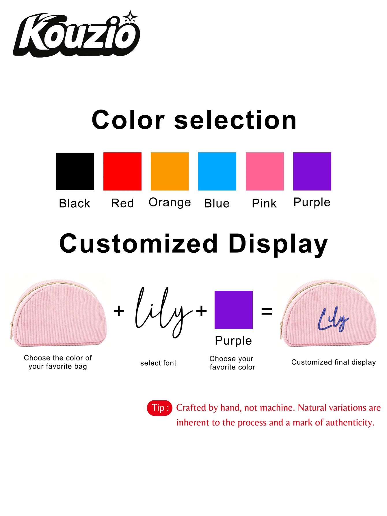 Custom Name Embroidered Dome Makeup Bag Corduroy Zipper Cosmetic Case Personalized Travel Toiletry Pouch Beauty Organizer