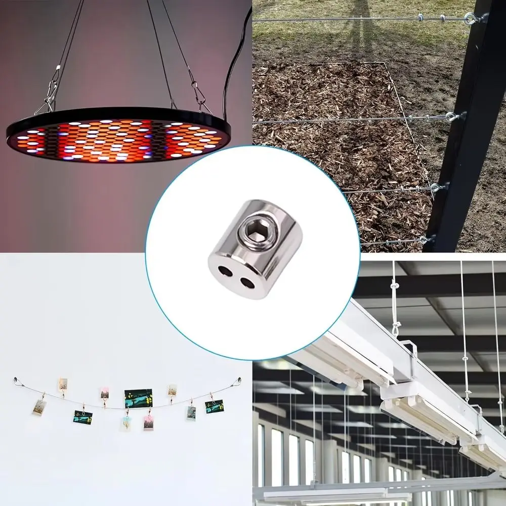 10pcs Iron Steel Wire Rope Clamp Polished Surface Adjustable Screws Double Hole Clamp Rust-Proof Compact Lightweight