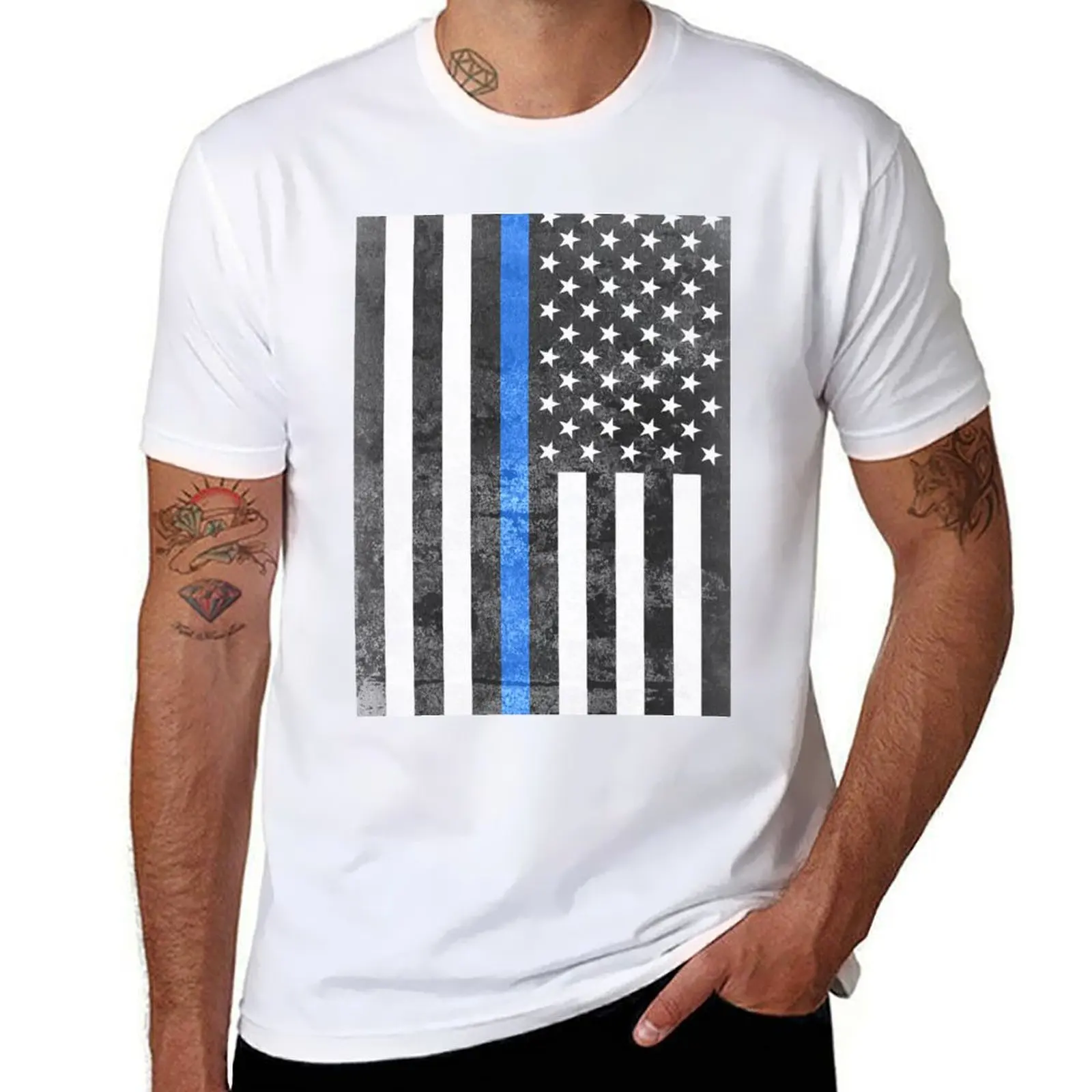 

Black American flag with blue stripe- tribute to a local police officer who was shot and killed T-Shirt