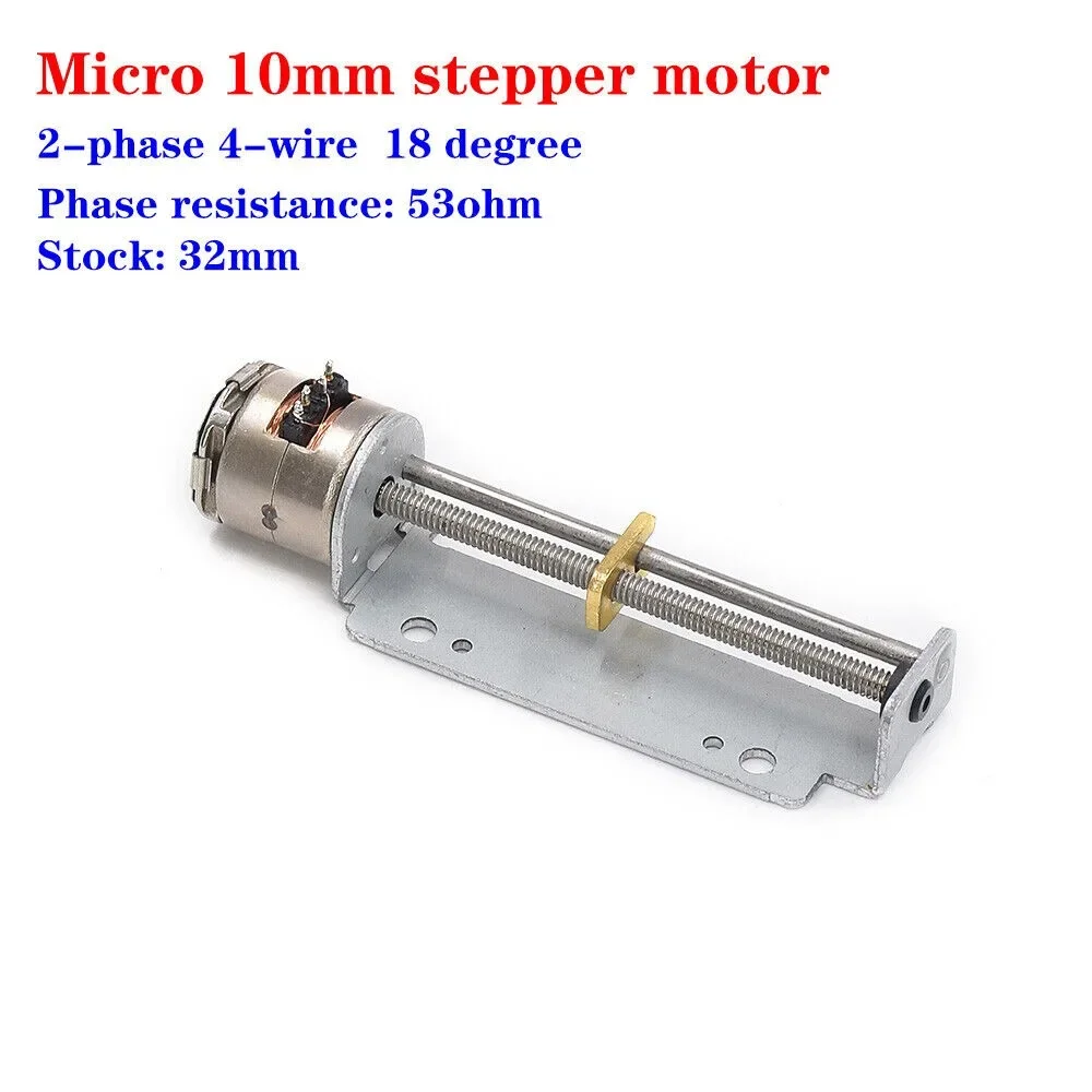 1PC Mini 10mm Stepper Motor 2-Phase 4-Wire Precision Long Linear Screw Stepping Motor Slider Position Block 32mm Stroke 53 Ohms