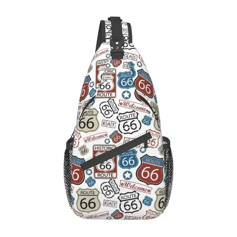 Casual Cool Route 66 Pattern Sling Bags for Cycling Camping Men USA Highways Sign Chest Crossbody Backpack Shoulder Daypack