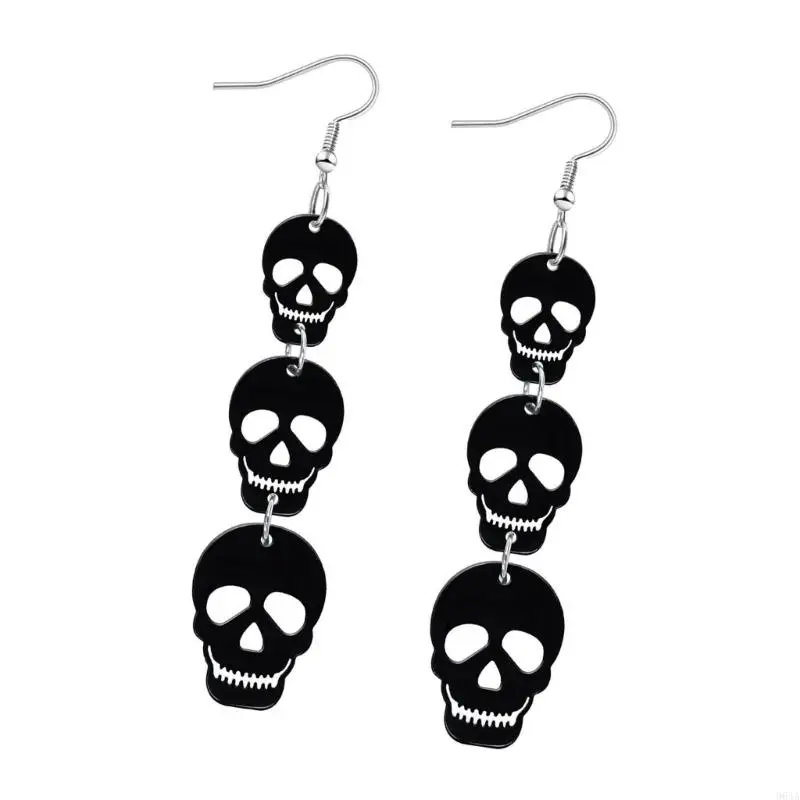Halloween Party Jewelry For Women Featuring Stacked Skull Bat Acrylic Earrings 964A