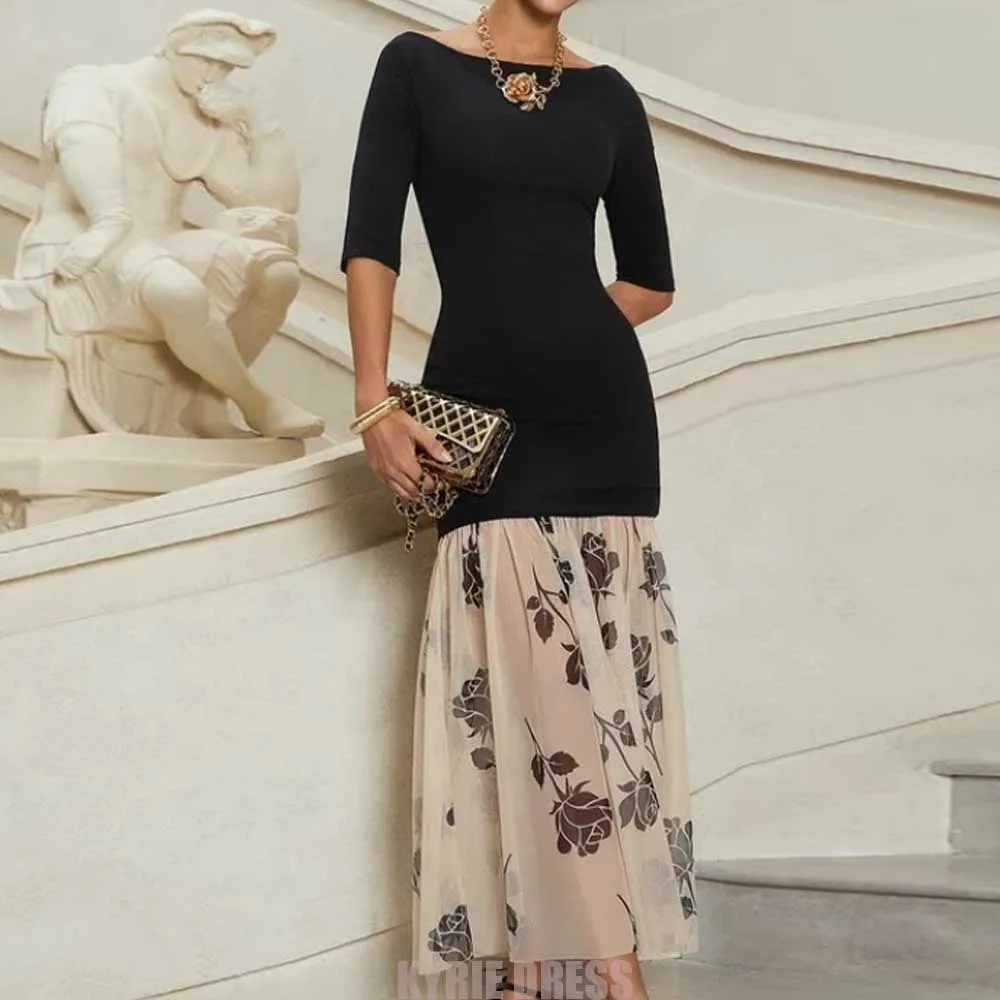 Customized Mother of The Bride Dress Fashion Boat Neck 3/4 Sleeves Floral Print Skirt Women's Wedding Guest Gowns Party Dresses