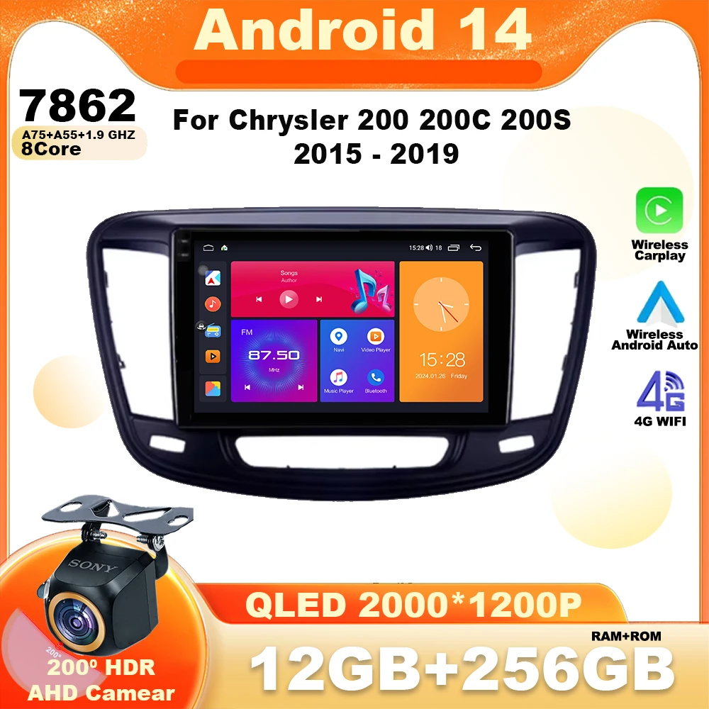 For Chrysler 200 200C 200S 2015 - 2019 Android 14 Car Radio Multimedia Video Player Navigation GPS 5G WIFI BT 4G LET No 2din dvd