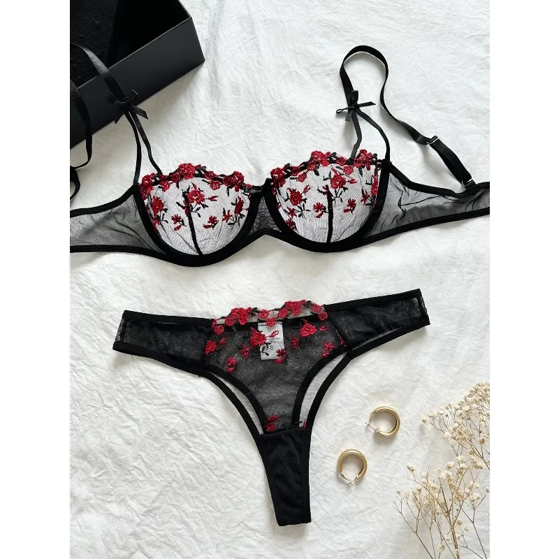 Noite linda sexy feminina 2 peça floral bordado roupa interior sexy lingerie erótica conjunto lingerie sexy de femmes 2025