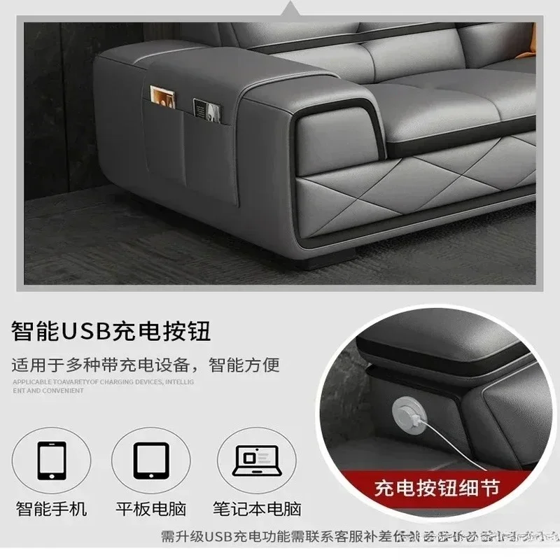 Genuine Leather Sectional Sofa Set with USB Charging and Bluetooth Speaker - Living Room Furniture