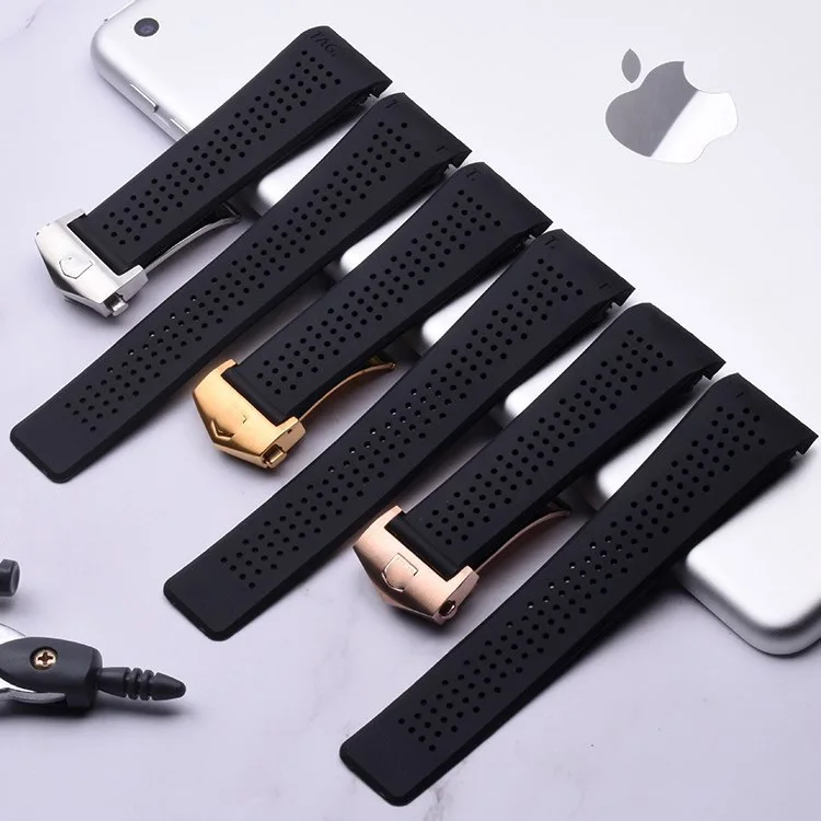 

Natural Rubber Watchband For TAG HEUER GRAND CARRERA wristband Waterproof 22mm 24mm Sport Strap Soft Silicone Watch Bracelet