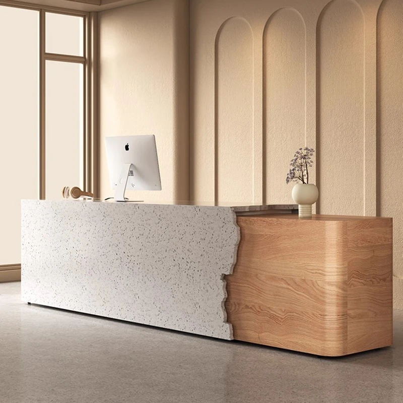 

Modern Wood Reception Desks Design Counter Luxury Beauty Salon Reception Desks L Shaped White Elegant Bureau Office Furniture