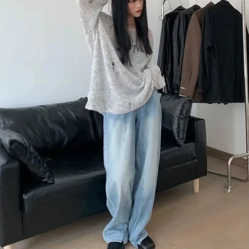 البلوفرات الملابس النسائية ثقب الجوف خارج الحياكة البلوز سحب فام Y2k الملابس الكورية عادية رقيقة متماسكة سترة القمم #1