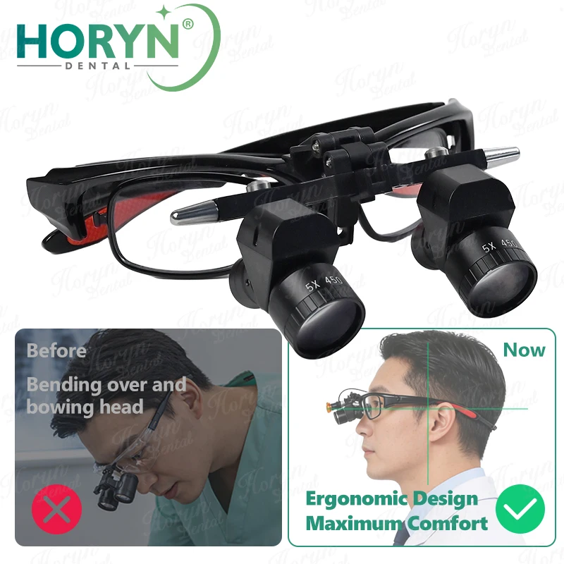 Ergo Loupe 5X Dental Binocular Magnification Loupe 350-550mm Working Dentist Magnifier Removable Lenses Fit Myopia Doctors