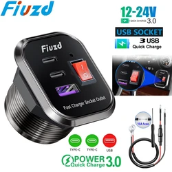 Car Charger Socket Double PD & QC3.0 USB C Ports with LED 54W Fast Charging 12V/24V For Moto Adapter