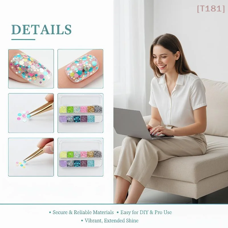 [E] 12 Grids Mixed Mini Circular Colorful Nail Glitter Wave Point Sequin Sparkling Flower DIY Nail Decoration Nail Charms