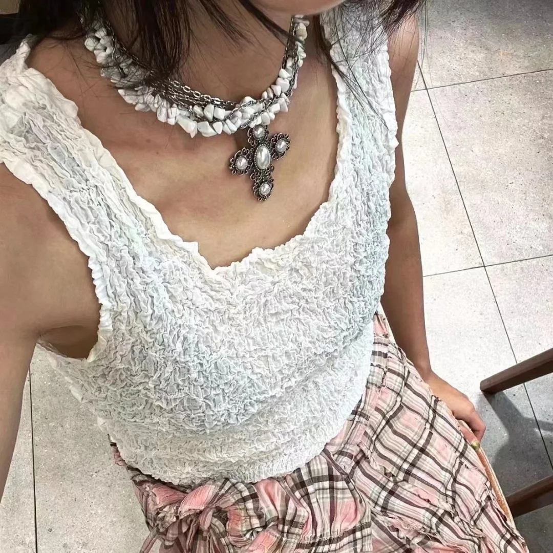 

DUTRIEUX Neo-Gothic Y2K lrregular Cross Pendant Necklace Multi-Layer Clavicle Chain Unique Personality Design Spicy Girl Jewelry