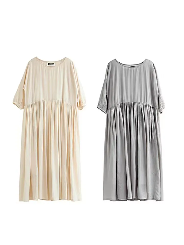 Vestido largo holgado de talla grande 2025, vestido informal adelgazante a la moda para mujer, capa Base para vacaciones, vestido cómodo N677