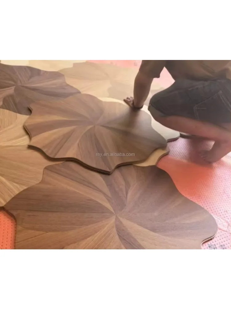 Versi kustom kayu parket walnut sikat alami, lantai kayu rekayasa parket