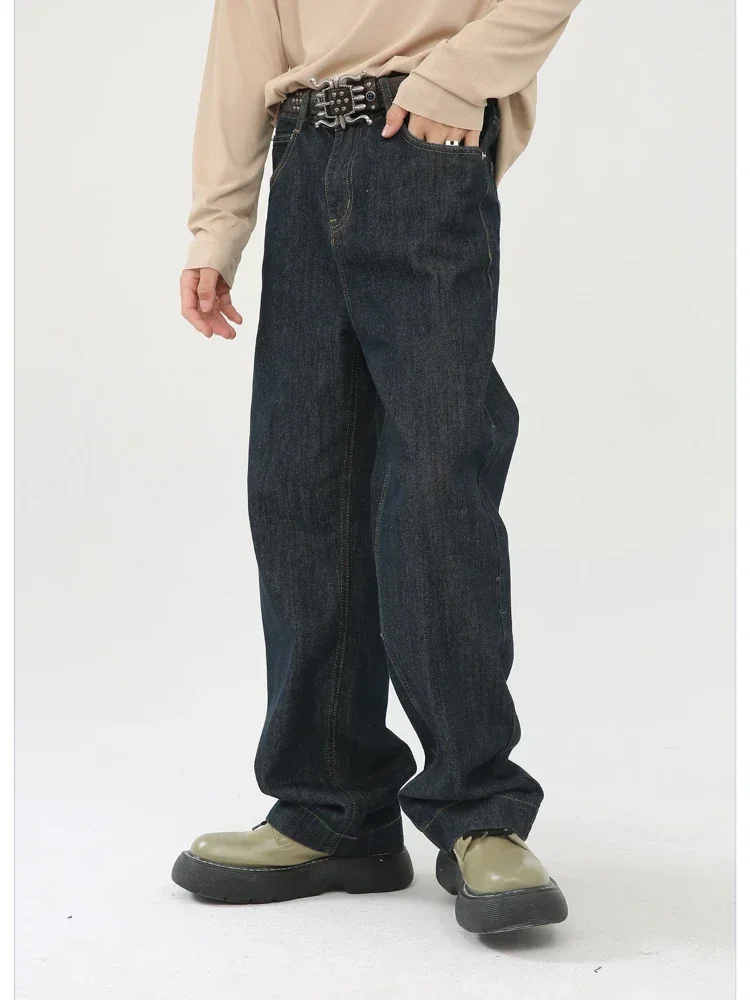 

Jeans Men Denim Pant Long Pants Straight Trousers Casual Regular Simple Pocket Slim Fit High Waist Splice Autumn Winter 2024