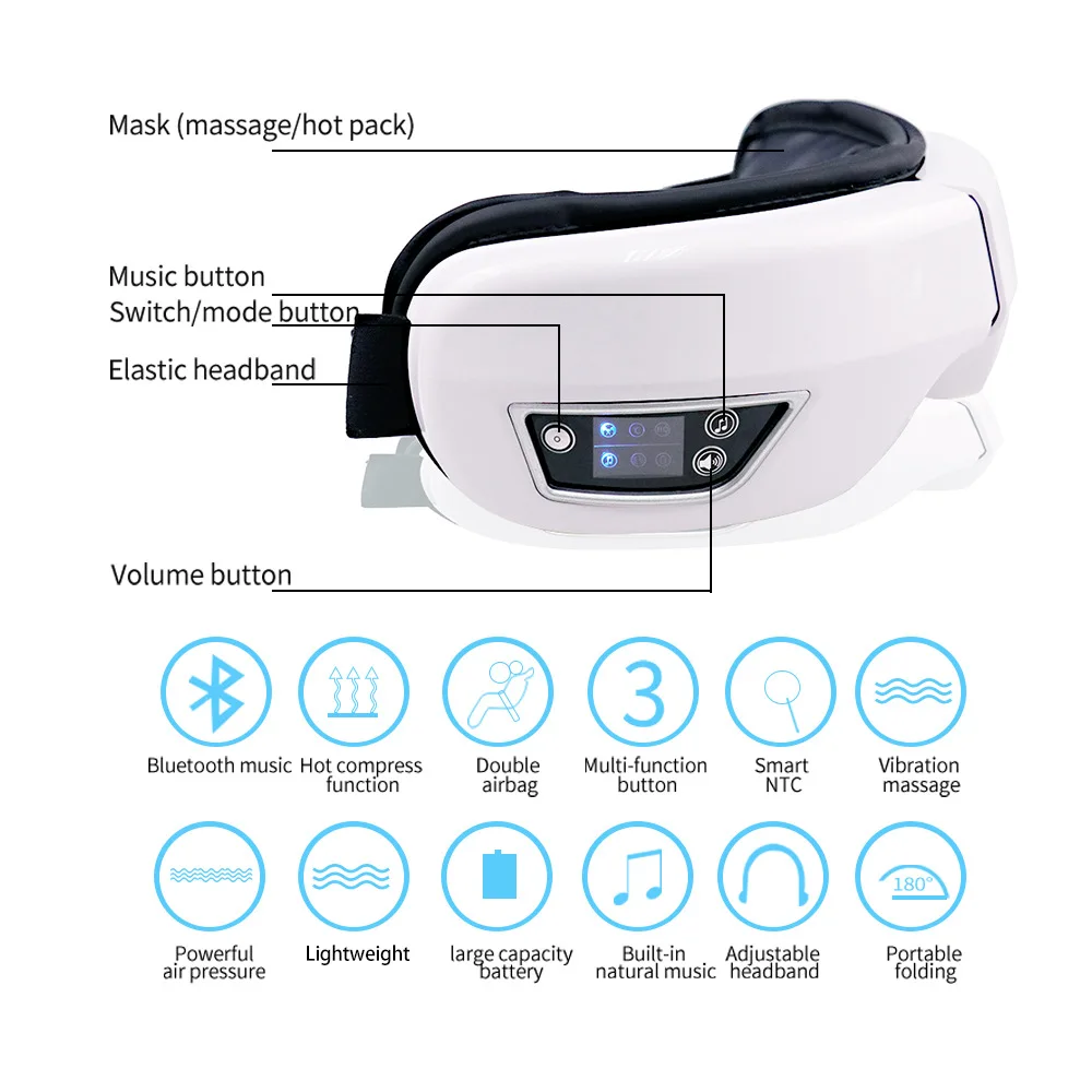 Nieuw ontwerp Warm kompres Muziek Siliconen Trillingsmassagekoppen Oogzorg Slim elektrisch ritme Oogmassageapparaat