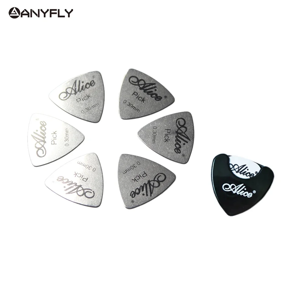 6pcs Alice Stainless Steel Triangle Shape Picks+Alice Picks Holder Metal Guitar Electric Guitar Speed Rock Picks 0.3mm