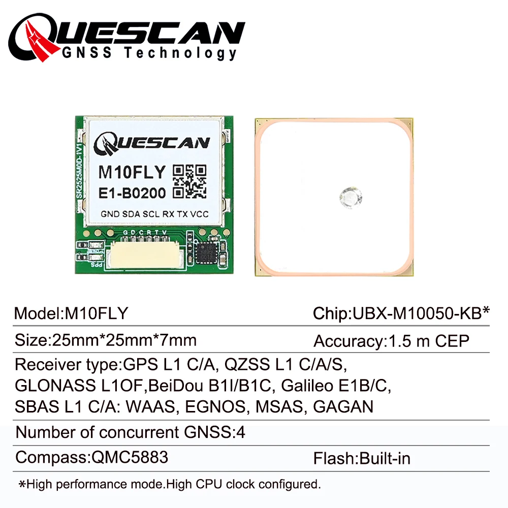 QUESCAN 10Hz M10 M10050 GPS GNSS 모듈, 나침반 GPS GLONASS Galileo BeiDou QZSS SBAS 수신기