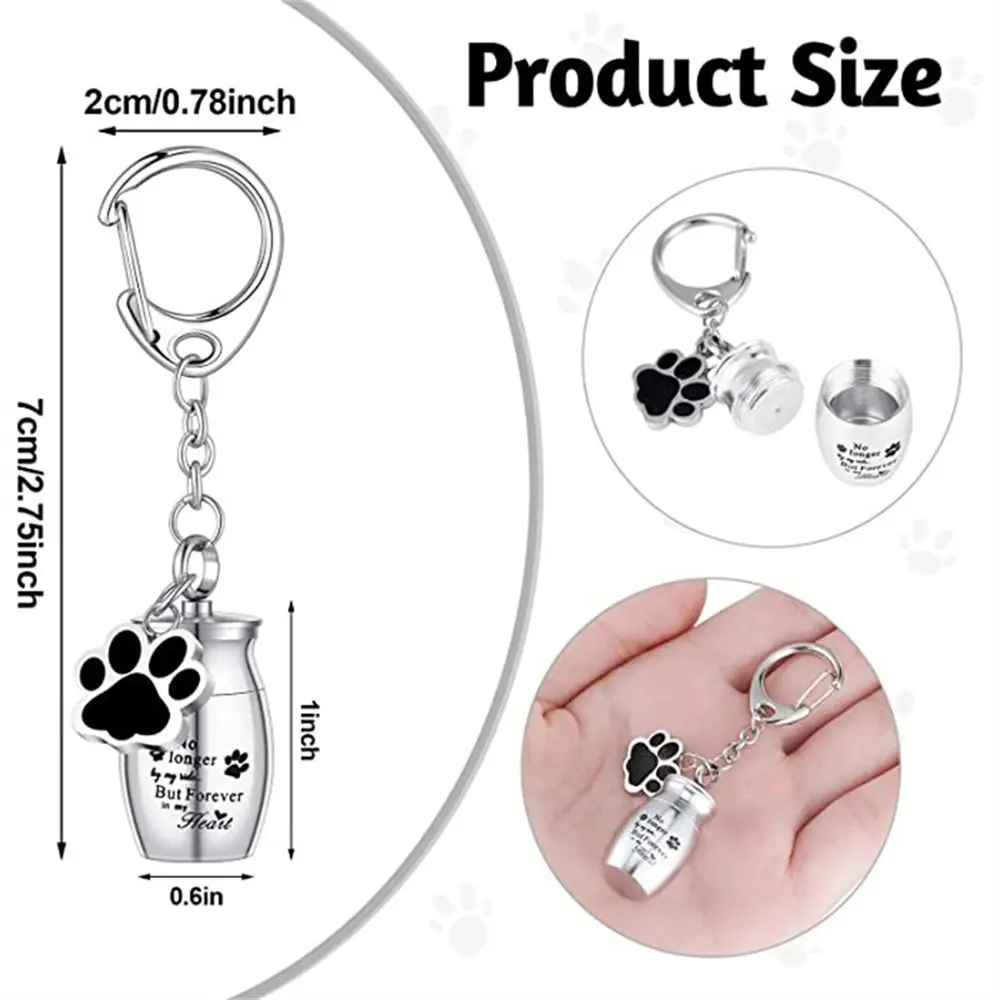 Paw Print Pet Urns Keychain Stainless Steel Waterproof Dog Ashes Keepsake Wear Resistant Dog Cat Ashes Cremation Jewelry