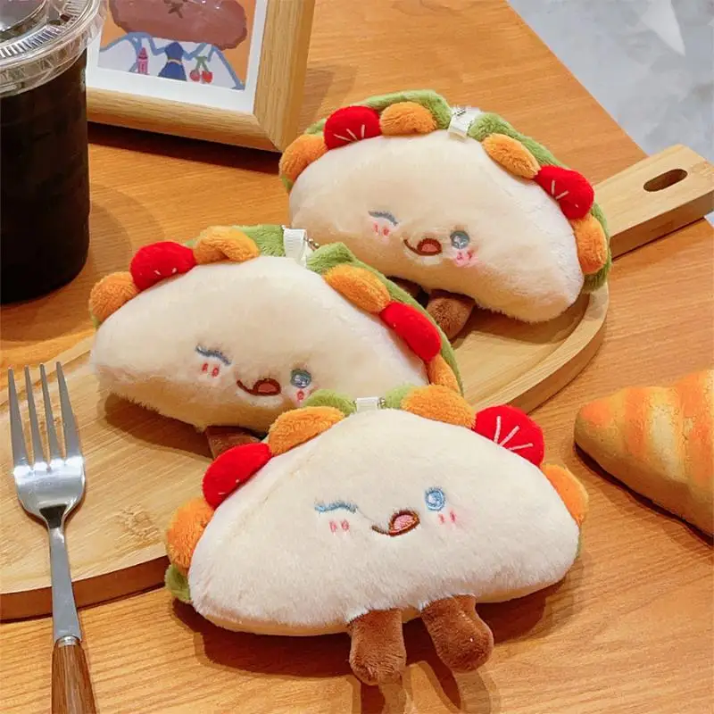 Keychain Cute Cartoon Taco Plush Food Stuffed Sandwich Pendant Soft Bag Charm Backpack Purse Decoration Gift Women