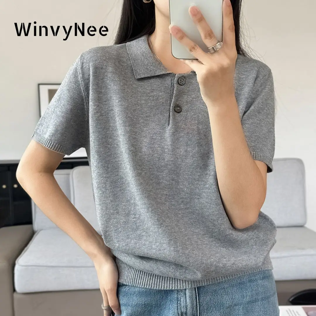 WinvyNee Summer Women's Clothing Cotton Polo T-shirt Short Sleeve Polo Collar C…