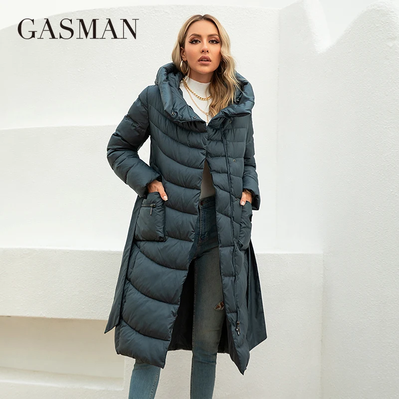 GASMAN 2023 Fashion Parkas Women\'s Casual Hooded Pocket Belt Women Down Jacket Female Coats Outwear 82032