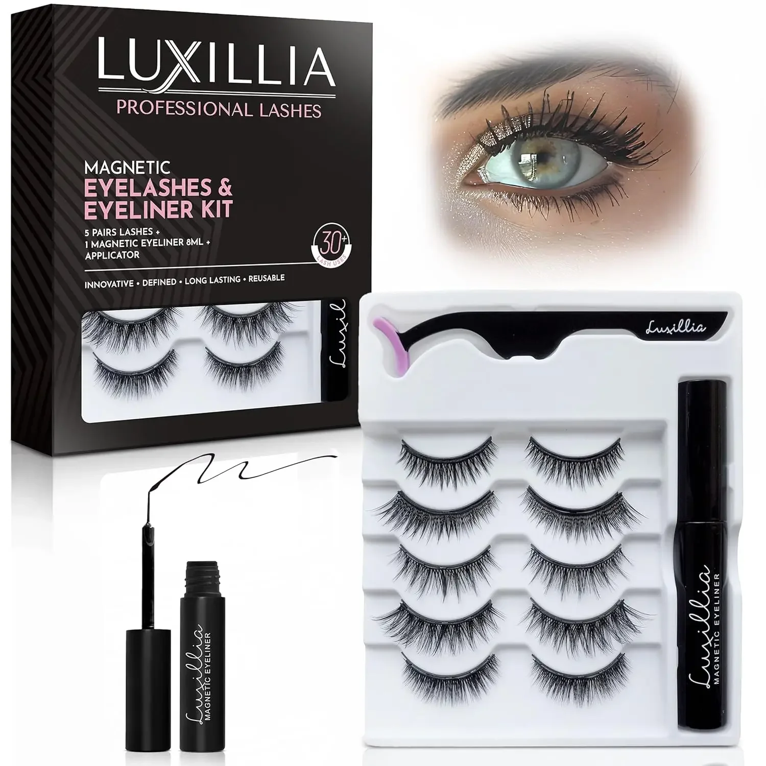 Magnetic Eyelashes with Applicator Kit 7 Pairs Natural Look False Lashes