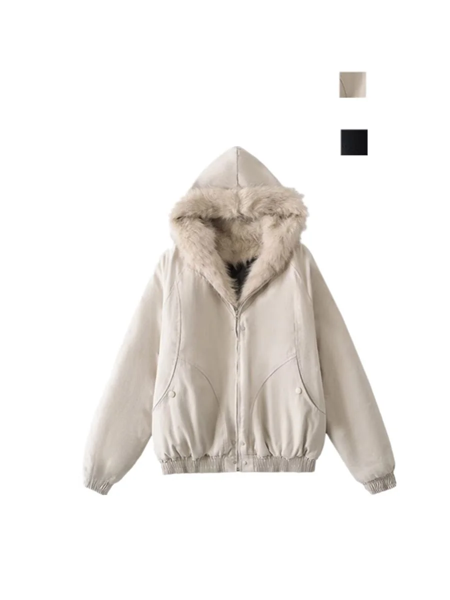 

Thiened Parka Jaet, женское зимнее теплое пальто с меховым воротником, хлопковая одежда в американском стиле, прямая длинная све, на молнии