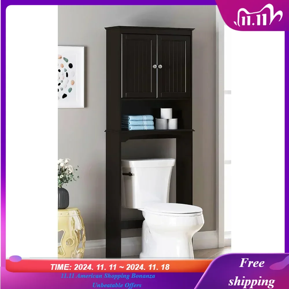 

Over The Toilet Cabinet for Bathroom Storage, Above Toilet Storage Cabinet with Doors and Adjustable Shelves, Espresso