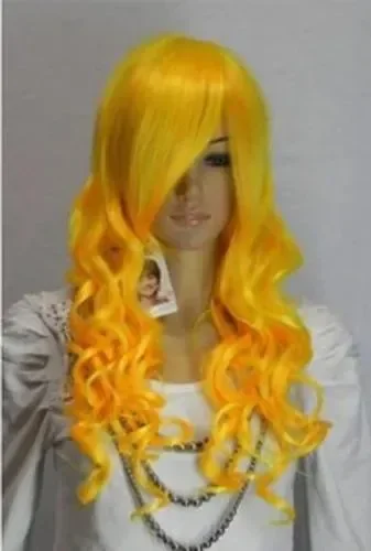 charming long yellow curly party full hair cosplay women's wig