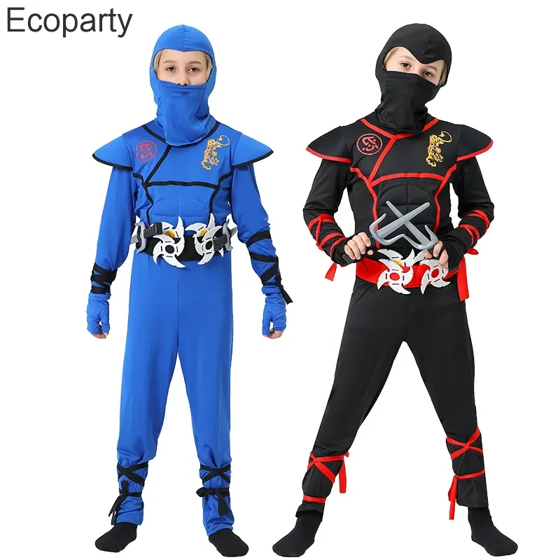 Nowe dzieci Ninja kostium chłopców Halloween Muscle Warrior Cosplay Ninja Uniform z akcesoriami karnawałowe prezenty dla dzieci