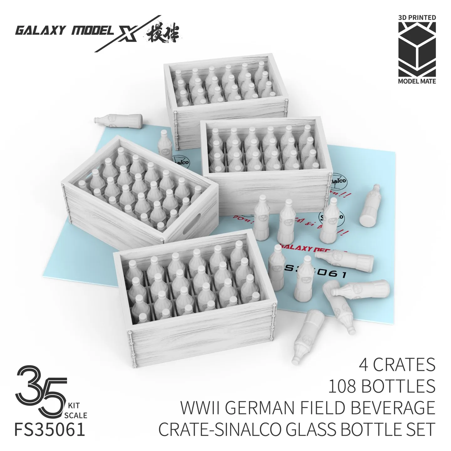 

FS35061 Galaxy 1/35 FIELD BEVERAGE CRATE - SINALCO GLASS BOTTLE SET 1/35 (4 CRATES, 108 BOTTLES)（NO MODEL）