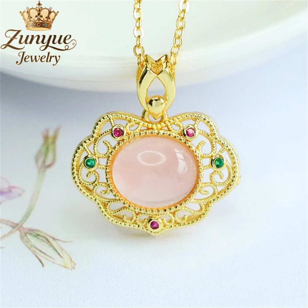 

High-End Natural Rose Crystal Hollowed-Out Ruyi Pendant Luxury Quality Fashion Fine Jewelry Exquisite Elegant Popular Charms