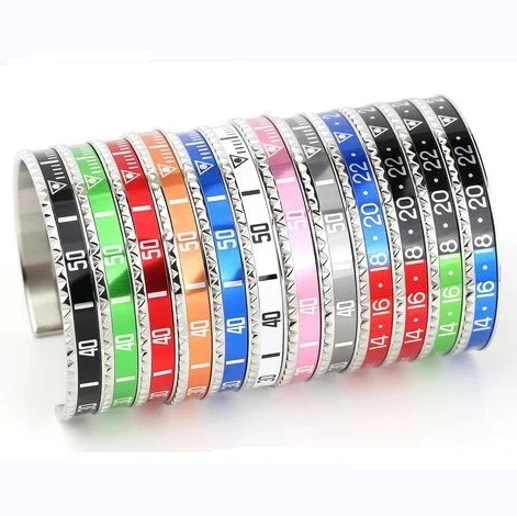 Bracelet manchette unisexe avec cadran multicolore, acier inoxydable, compteur de vitesse, lunette de luxe, cadeau de bijoux, tendance de la mode