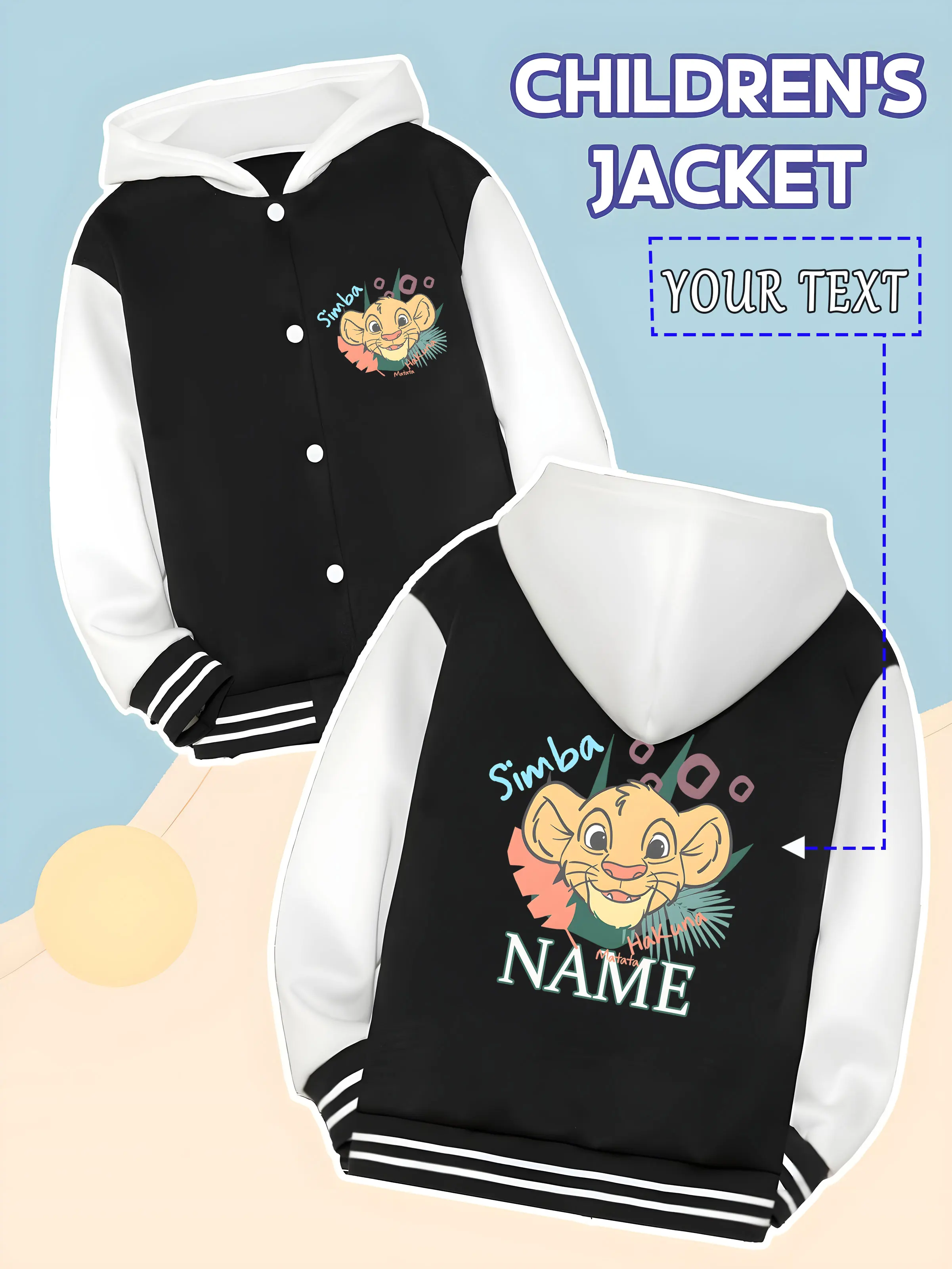 

MINISO Disney The Lion King Simba Cute Kids Baseball Jacket - The cute image of Simba from childhood is so adorable that it can