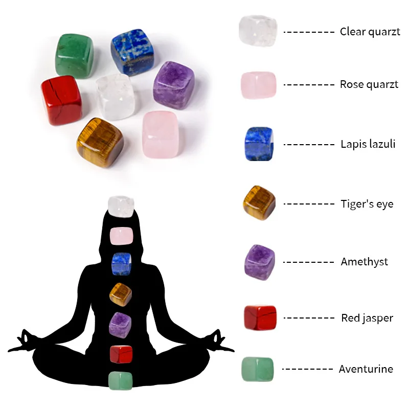 ​​​​​​​Natural Seven Color Crystal Cube Raw Stone Polished Healing Reiki Yoga Energy Set Decor Collection Mineral Specimen Gift