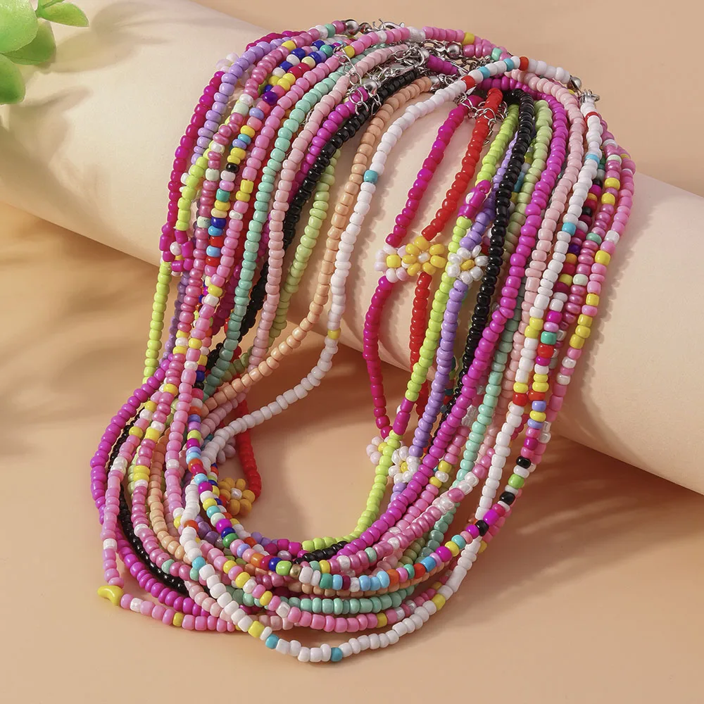 Aihua handgemachte Böhmen bunte Rocailles Perlen Blumen Halskette für Frauen Kinder Freundschaft Halskette ethnische Strand Party Geschenke – Detail 2