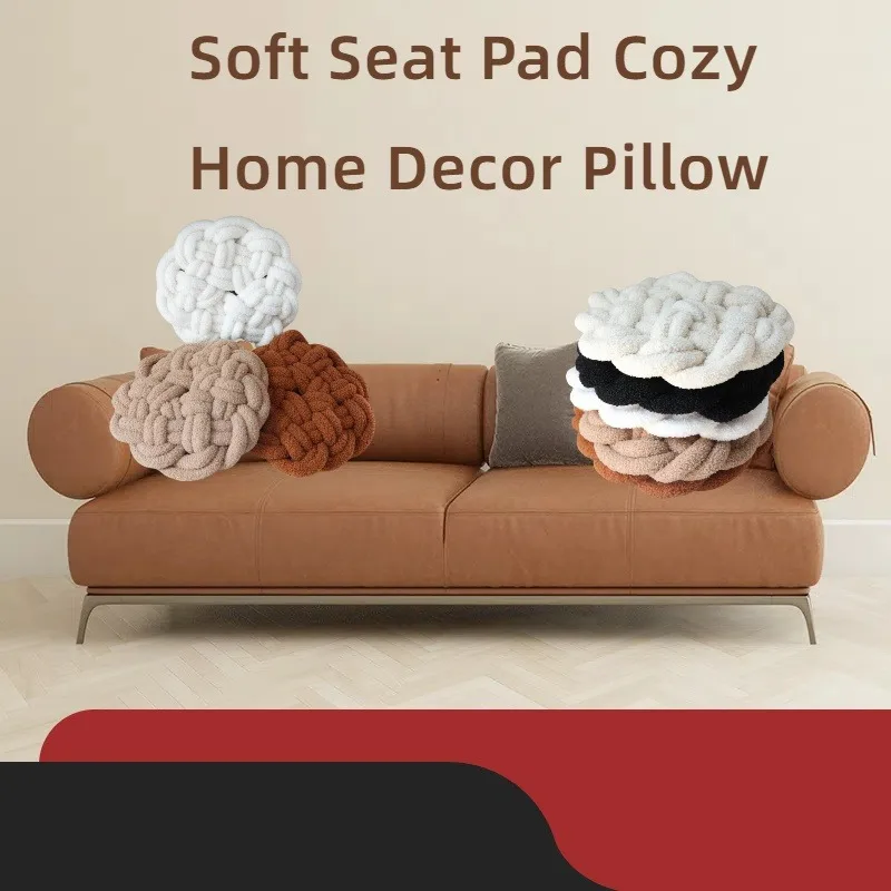 

New INS Hand Knitted Round Wool Cushion Soft Seat Pad Cozy Home Decor Pillow for Living Room Sofa Bed Couch