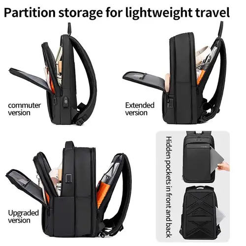Imagen 2 del producto Mochila Fenruien multifunción impermeable, mochila escolar con carga USB, mochilas de viaje para hombres, mochilas de negocios aptas para ordenador portátil de 15,6 pulgadas