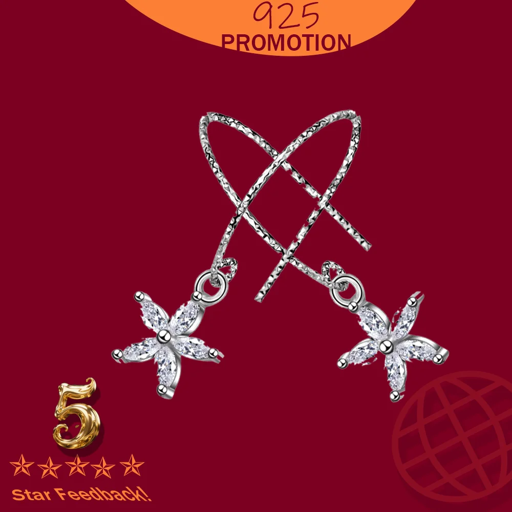 

2025 Personality Wild Long Star Simple Student Temperament Female Stamp 925 Sterling Silver Dangle Earrings