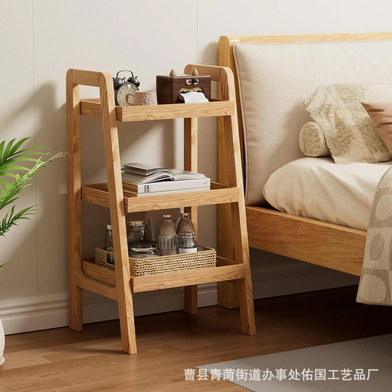 Cross-border new creative multi-layer ladder bookshelf solid wood ladder rack open storage rack living room bedroom wooden frame