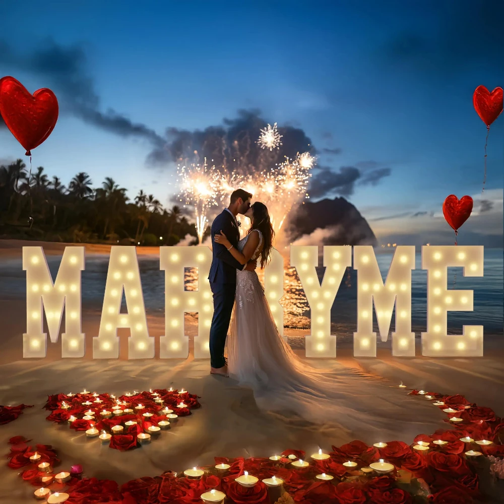 3/4ft 100/120cm Tall Marry Me Light up Letters Sign LED Will You Marry Me Marquee Lights Wedding Engagement Proposal Decorations