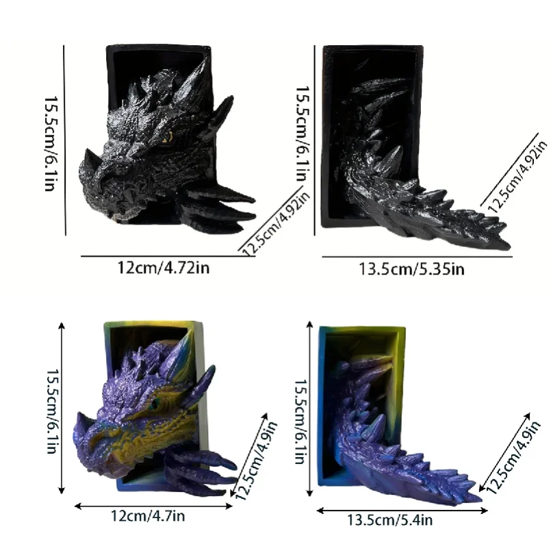 2Pc Dragon-Shaped Bookend Decorations, Fantasy Decor, Home Decor Ornaments, Bookshelf Bookend Decorations