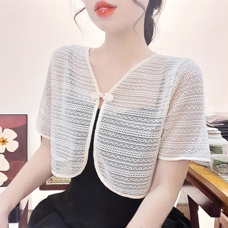 Nieuwe Chinese Sle Lace oulder priem ort Sve Dames Dr Outer Thin Me Top Vintage Pendelen Sle Button Design